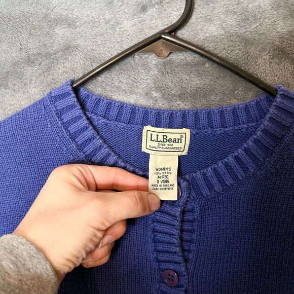 L.L. Bean Womens Long Sleeve Cardigan Size Medium Purple Button Down Cotton - Picture 2 of 7